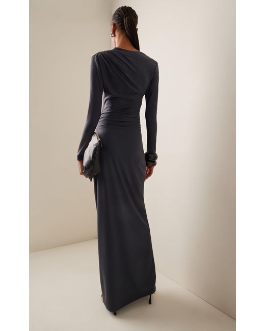 Atlein Blue Ruched Jersey Maxi Dress