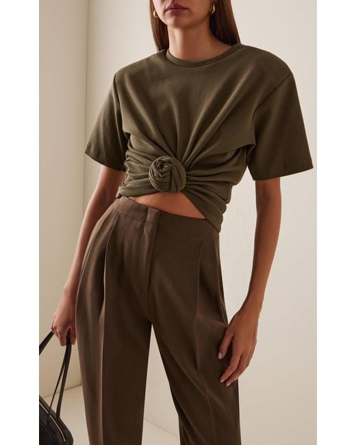 Magda Butrym Green Gathered Knot Stretch-Cotton T-Shirt