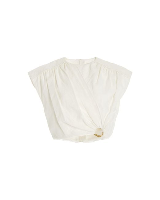 Aje. Byblos Ring-detailed Linen Crop Top in White | Lyst