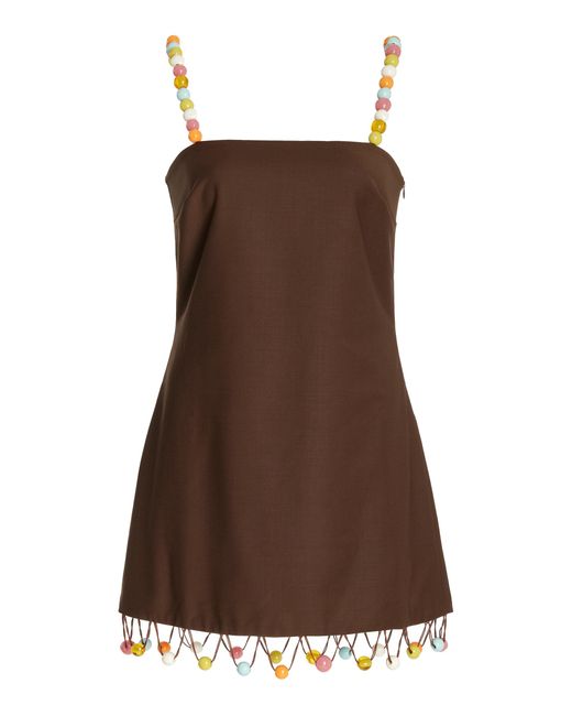 Siedres Brown River Beaded Mini Dress
