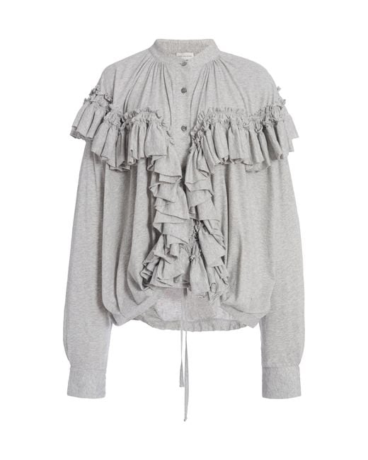 Dries Van Noten Gray Hunver Ruffled Cotton-Jersey Top