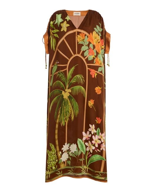 VERANDAH Brown Drawstring Satin Kaftan