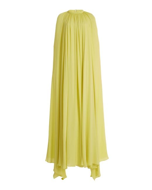 Elie Saab Yellow Draped Silk Maxi Dress