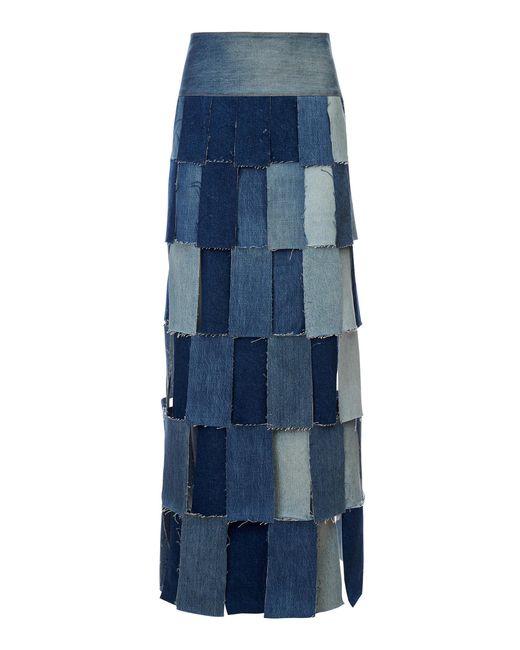 A.W.A.K.E. MODE Blue Rectangle-panel Upcycled Denim Maxi Skirt