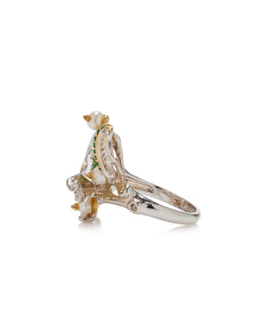 Anabela Chan Multicolor Lily Of The Valley 18k Gold Vermeil Emerald, Diamond, And Pearl Ring