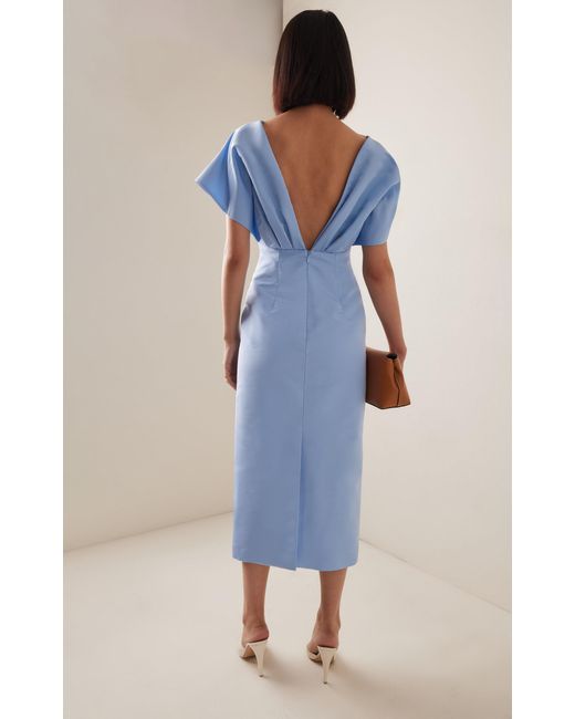 Carolina Herrera Blue Exclusive Pleated Silk-taffeta Midi Dress