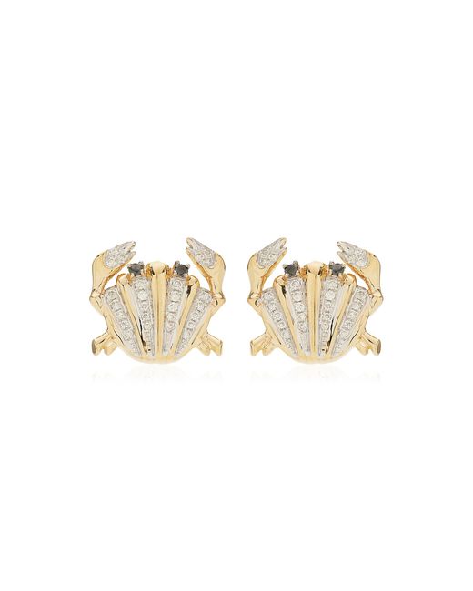 Yvonne Léon Metallic Mini Yellow Gold Diamond Shell Crab Earrings