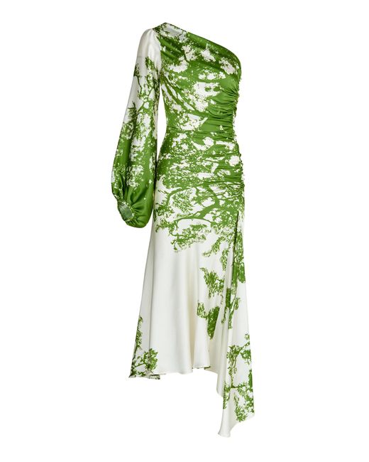 Silvia Tcherassi Green Villanova Ruched Silk Midi Dress