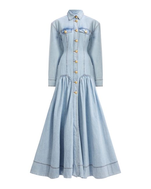 Aje. Blue Tia Button-Front Denim Maxi Dress