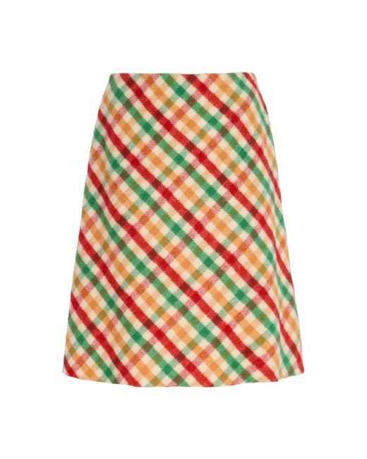 Miu Miu Checkered Skirt And Fleece in Orange | Lyst