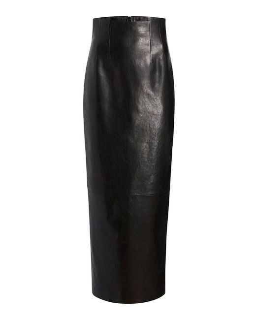Khaite Black Loxley Leather Maxi Pencil Skirt