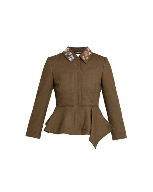 Erdem Green Peplum Wool Jacket