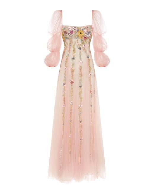 Rachel Gilbert Pink Roisin Tulle Sleeve Gown
