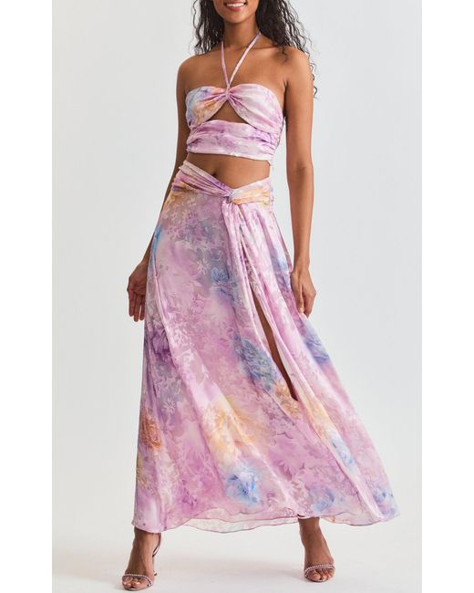 LoveShackFancy Pink Chance Front-slit Silk-blend Maxi Skirt