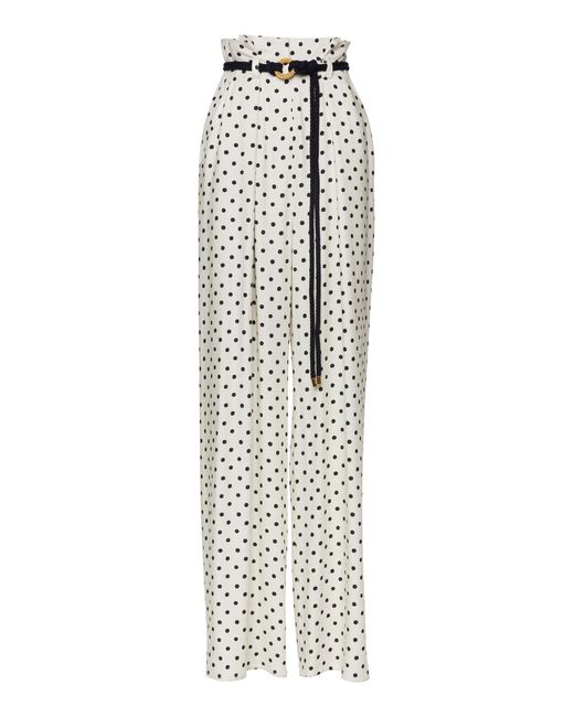 Lena Hoschek White La Dolce Vita Polka-Dot Wide-Leg Pants
