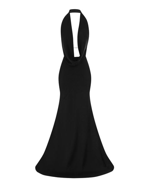 Alex Perry Black Draped Halter Satin Crepe Gown