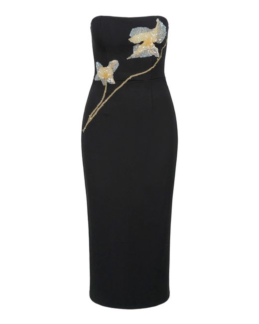 Staud Black Brooke Beaded Crepe Midi Dress