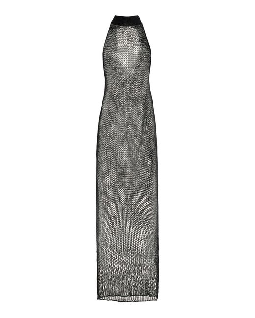 Ludovic de Saint Sernin Gray Cotton Fishnet Maxi Dress