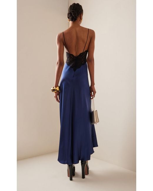 Rodarte Blue Exclusive Lace-trimmed Maxi Slip Dress