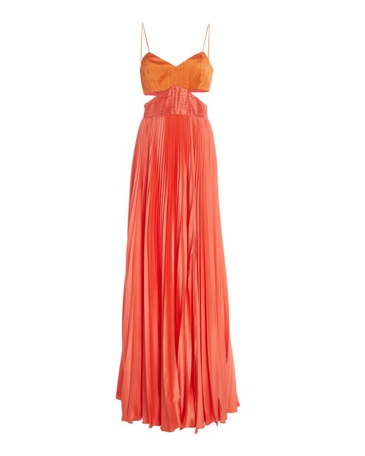 AMUR Satin Elodie Pleated Cut-out Gown in Orange Coral (Orange) | Lyst