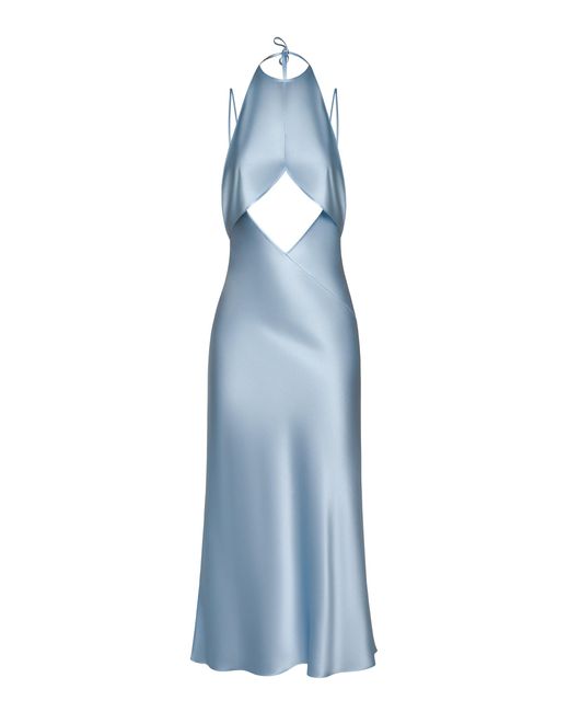 Matériel Blue 2-in-1 Stretch-silk Halter Dress