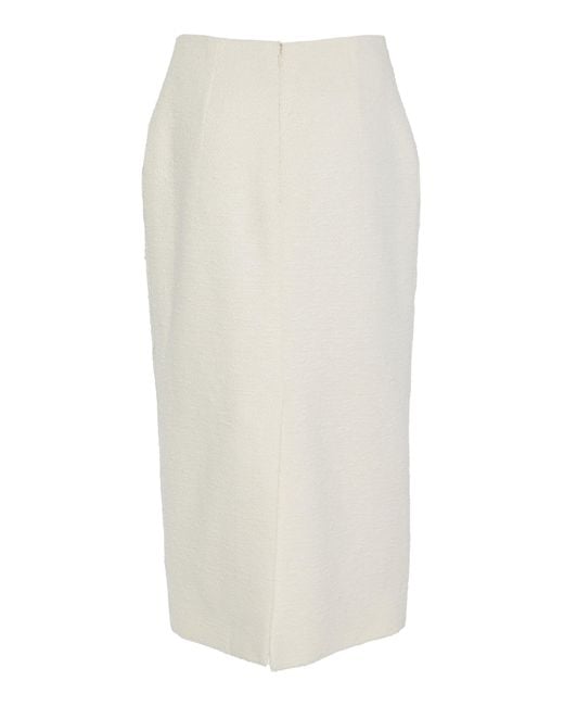 Oscar de la Renta Natural Embroidered Cutout Tweed Midi Skirt