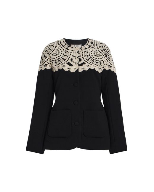 Sea Black Nara Crochet-Detailed Wool Jacket