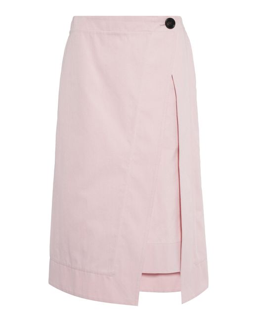 Bottega Veneta Pink Cotton Canvas Midi Wrap Skirt
