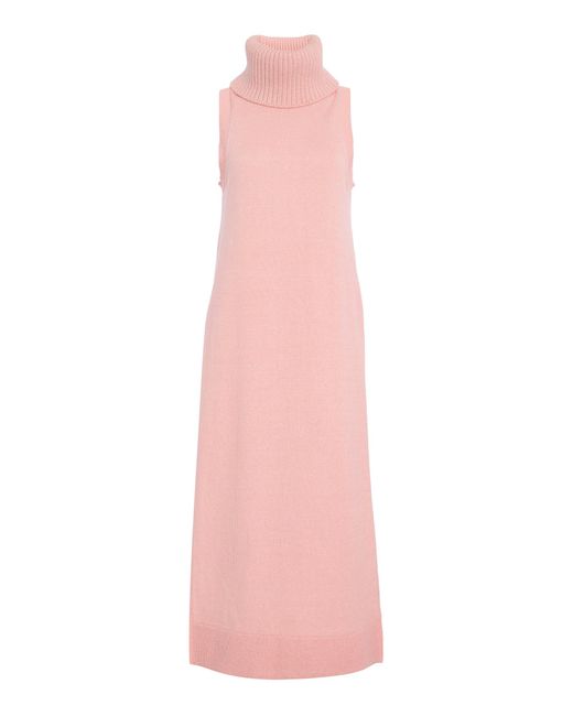 Michael Kors Pink Cowl Neck Cashmere-Linen Tunic Midi Dress