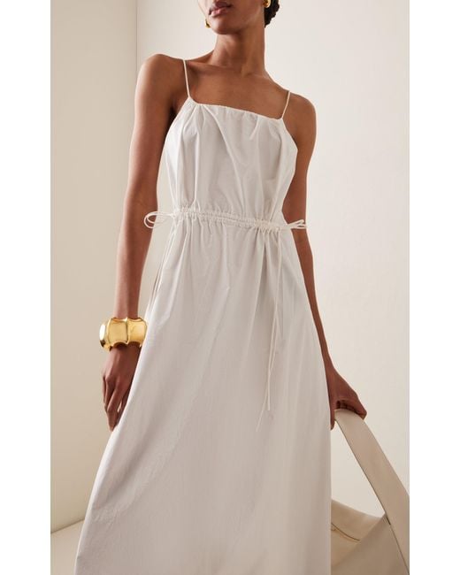 St. Agni White Drawstring-detailed Cotton Maxi Dress
