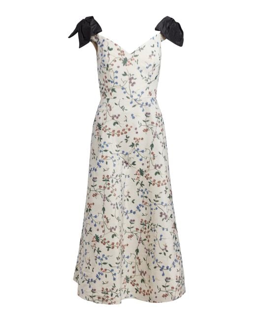 Markarian White Dawn Off-the-shoulder Floral Midi Dress