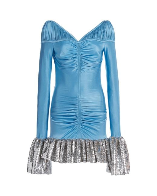 Paco Rabanne Blue Sequin-trimmed Jersey Mini Dress