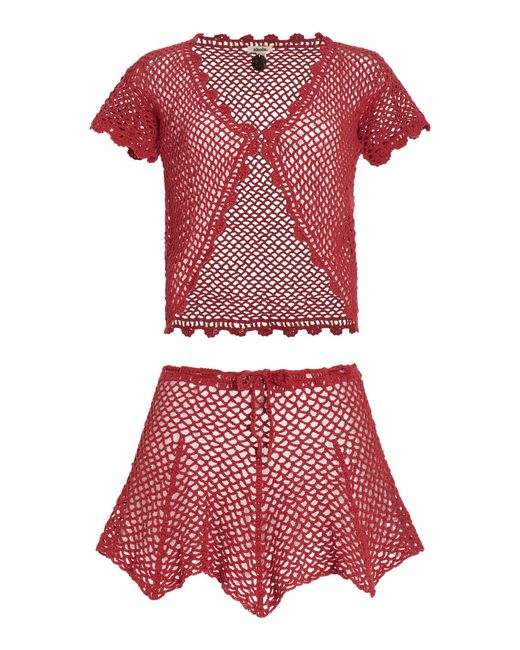Akoia Swim Red Gaia Crocheted Top And Skirt Set