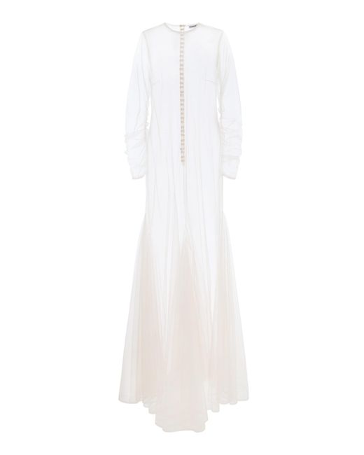 Kamperett White Violette Tulle Maxi Sheath Dress