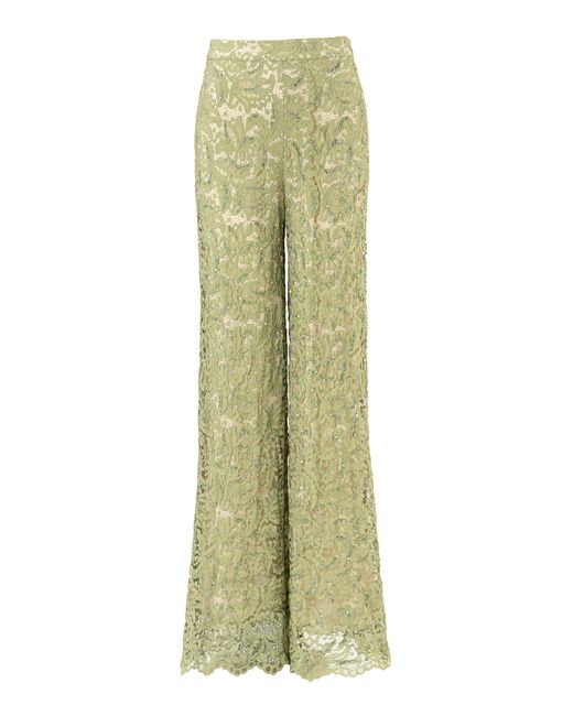 La Fuori Green Sage Seduction Embroidered Wide-Leg Pants