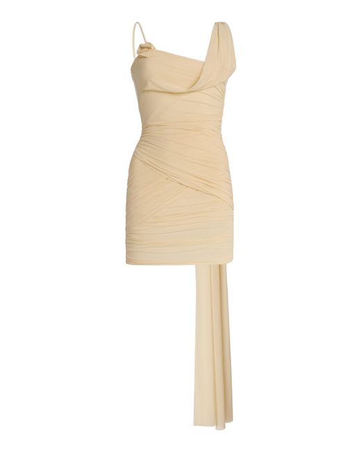 Maygel Coronel Natural Hilvan Ruched Jersey Mini Dress