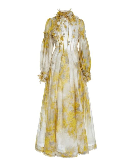 Zimmermann Yellow Botanica Printed Linen-silk Maxi Dress