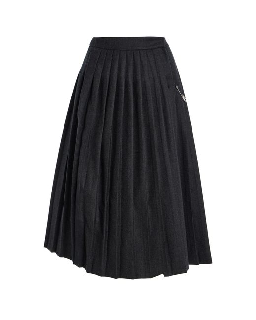 Prada Black Pleated Wool-Flannel Midi Skirt