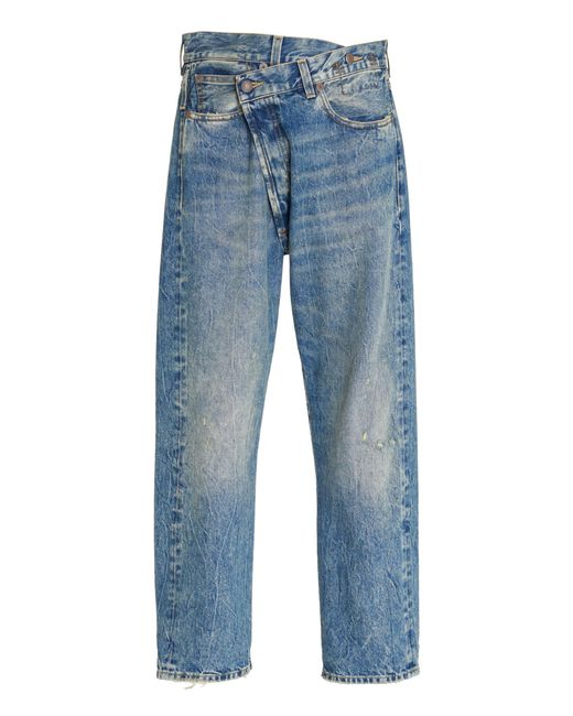 R13 Blue Crossover Distressed Low-rise Wide-leg Jeans