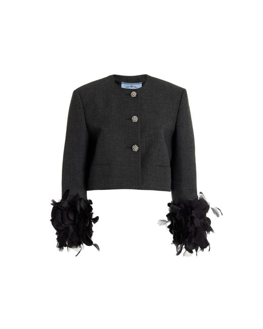 Prada Black Feather-embellished Wool Jacket