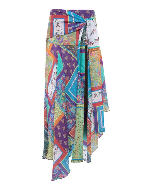 Siedres Blue Lumier Patchwork-Print Maxi Skirt