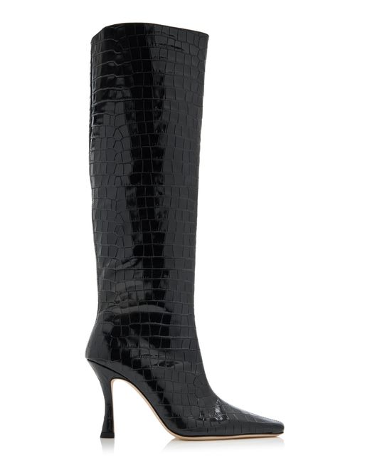 Staud Black Cami Croc-embossed Leather Knee Boots