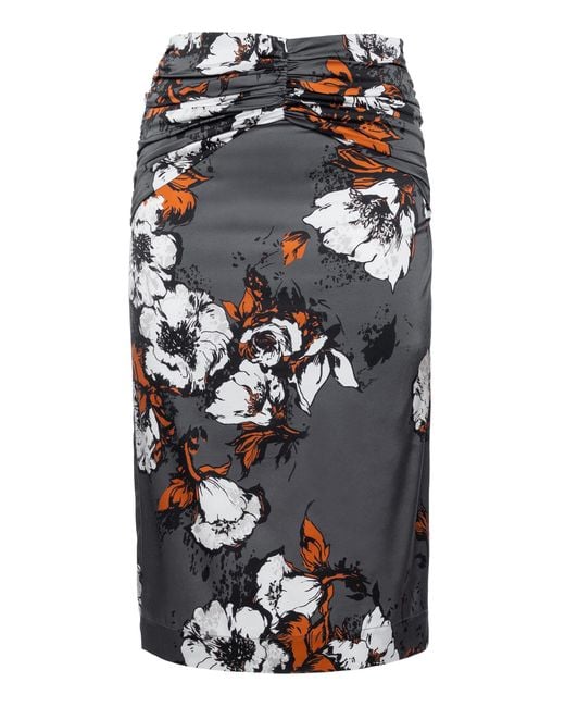 DES_PHEMMES Black Printed Stretch-Satin Knee-Length Skirt