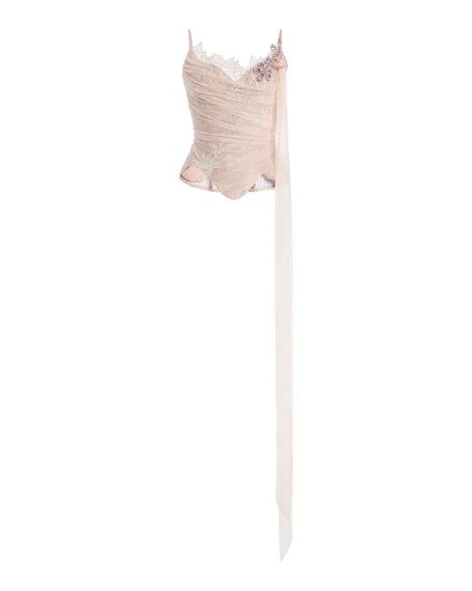 Wiederhoeft White Embroidered Silk Corset