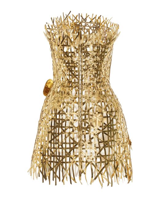 Oscar de la Renta Lattice-cut Metallic Faux Leather Mini Dress | Lyst Oscar de la Renta Lattice-cut Metallic Faux Leather Mini Dress | Lyst