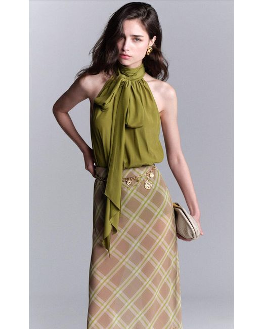 Elie Saab Green Neck Tie Top