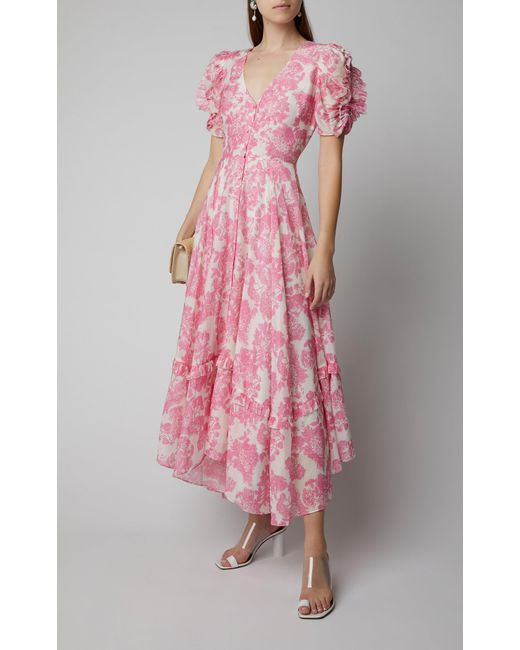 LoveShackFancy Andie Floral print Cotton voile Midi Dress in Pink Lyst