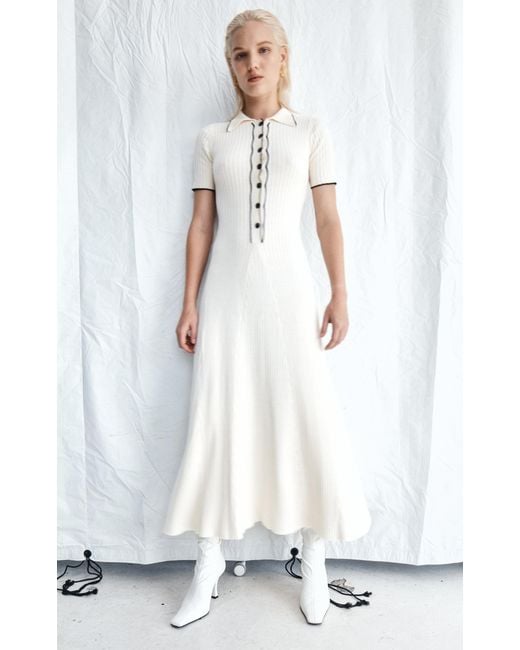 Anna Quan Laurel Ribbed-knit Cotton Maxi Polo Dress in White | Lyst