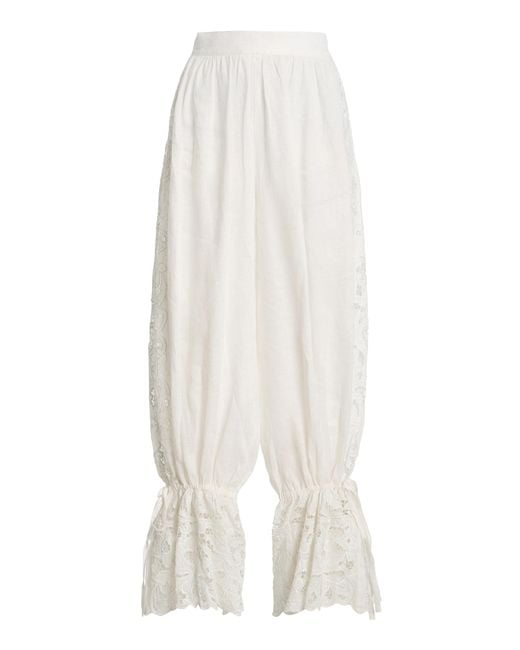 All That Remains White Exclusive La Isla Carlota Cotton Lace Wide-Leg Pants