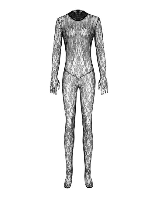 The New Arrivals Ilkyaz Ozel Gray Circe High Neck Lace Jumpsuit